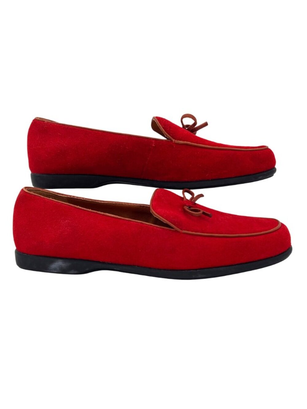 Lands End Red Suede Loafers Leather Upper Womens Size 6B Vintage With Bow Detail - Picture 2 of 14